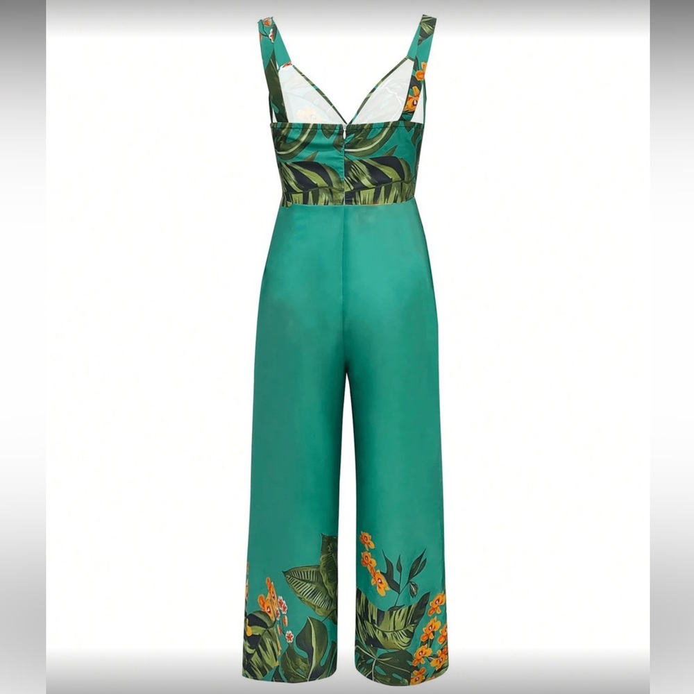 Tropical Green Twist-Front Wide-Leg Jumpsuit - Picture 7 of 8